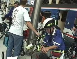 Removing the bikes from the train at Liverpool Street station